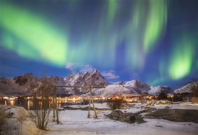 Naturwunder Northern Lights über Leknes, Lofoten